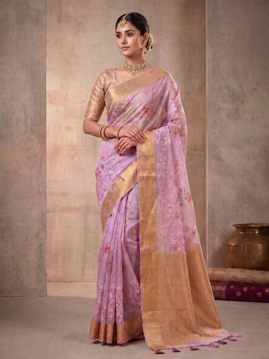 Ethnic Motifs Chikankari Organza Saree