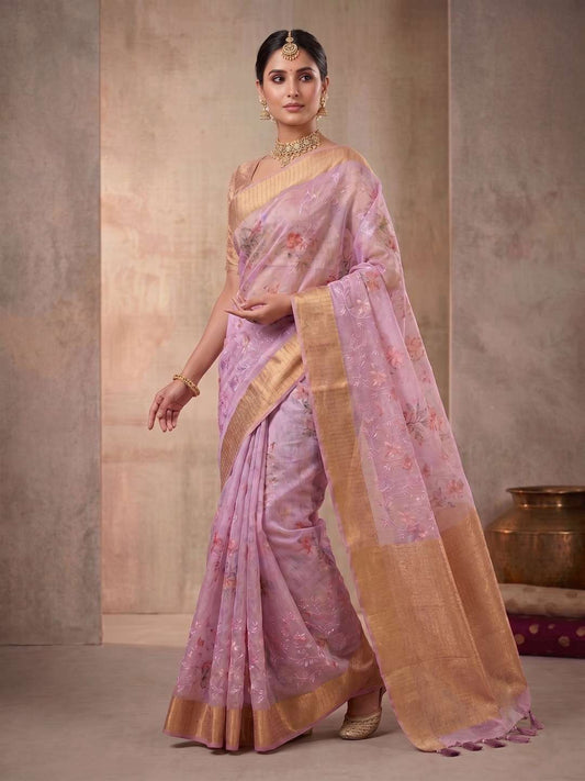 Ethnic Motifs Chikankari Organza Saree