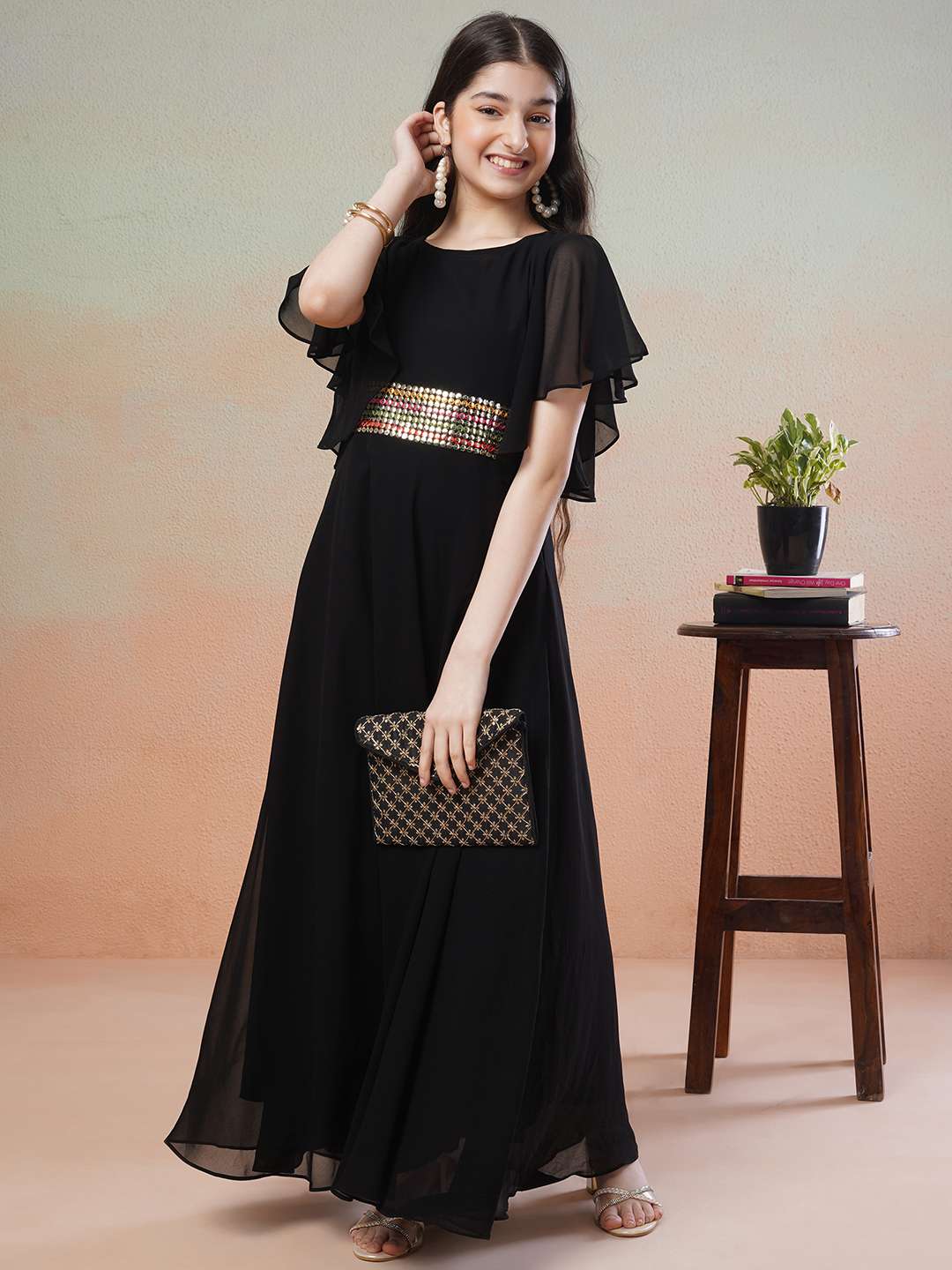 Girls Embellished Details Fit & Flared Maxi Dresses – Inddus.com