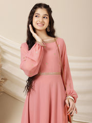 Girls Floral Sequinned Embroidered A-Line Maxi Ethnic Dress
