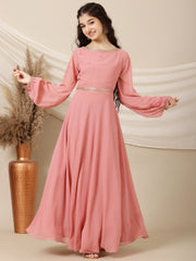 Girls Floral Sequinned Embroidered A-Line Maxi Ethnic Dress