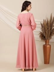 Girls Floral Sequinned Embroidered A-Line Maxi Ethnic Dress
