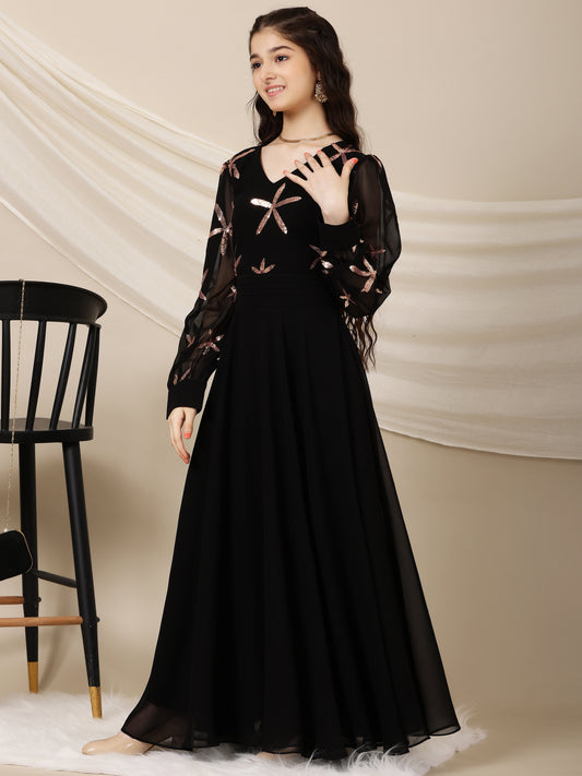 Girls Embroidered A-Line Maxi Ethnic Dresses