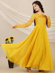 Girls Floral Sequined Embroidered Long Sleeves Maxi Ethnic Dresses