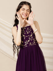 Girls Floral Embroidered A-Line Maxi Ethnic Dresses