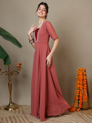 Embroidered V-Neck A-Line Ethnic Dresses