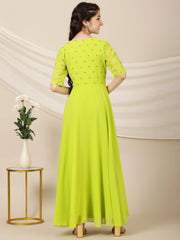 Girls Embroidered A-Line Maxi Ethnic Dresses