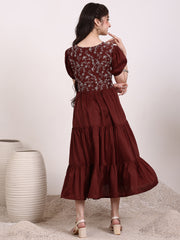 Girls Floral Thread Embroidered Gathered Ethnic Dress