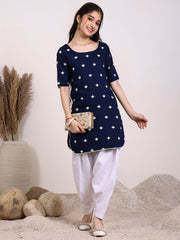 Girls Ethnic Motifs Embroidered Regular Thread Work Chanderi Cotton Kurta with Dhoti Pants