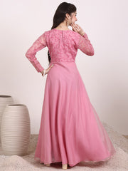 Girls Floral Thread & Sequinned Embroidered A-Line Maxi Ethnic Dress