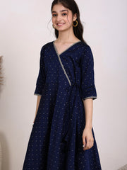 Girls Ethnic Motifs Embroidered Angrakha Kurta with Trousers