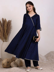 Girls Ethnic Motifs Embroidered Angrakha Kurta with Trousers