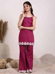 Girls Floral Embroidered Regular Thread Work Kurta with Palazzos