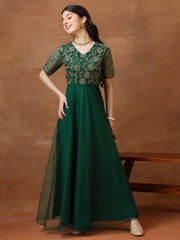 Girls Embroidered V-Neck A-Line Ethnic Dresses