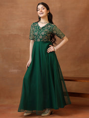 Girls Embroidered V-Neck A-Line Ethnic Dresses