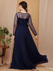 Girls Striped Thread & Sequinned Georgette Embroidered Ethnic Dress