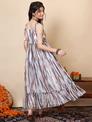 Girls Tie & Dye Pleated Shoulder Straps Ethnic Dress