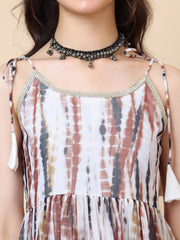 Girls Tie & Dye Pleated Shoulder Straps Ethnic Dress