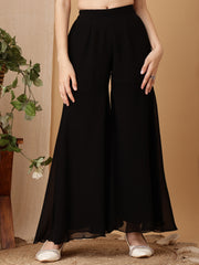 Girls Floral Embroidered Pleated Thread Work Kurta With Palazzo