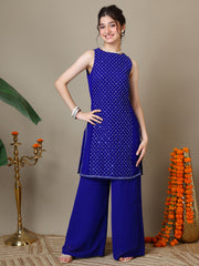 Girls Ethnic Motifs Embroidered Regular Sequinned Kurta with Palazzos