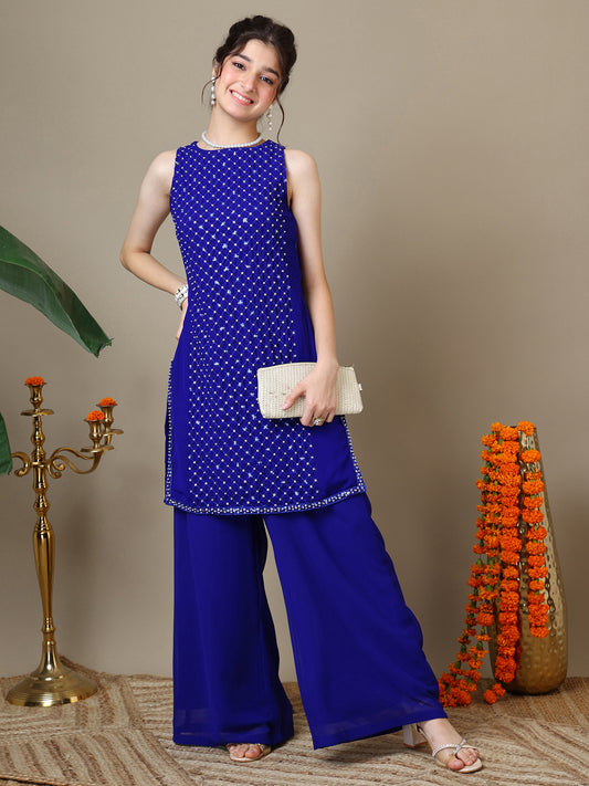 Girls Ethnic Motifs Embroidered Regular Sequinned Kurta with Palazzos