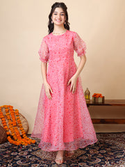 Girls Floral Printed A-Line Maxi Ethnic Dress