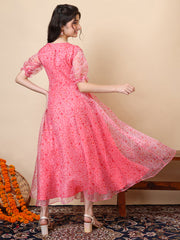 Girls Floral Printed A-Line Maxi Ethnic Dress