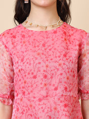 Girls Floral Printed A-Line Maxi Ethnic Dress