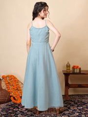 Embroidered Square Neck A-Line Ethnic Dresses