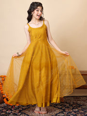 Girls Sequined Embellished Sleeveless Mukaish Work A-Line Ethnic Dress