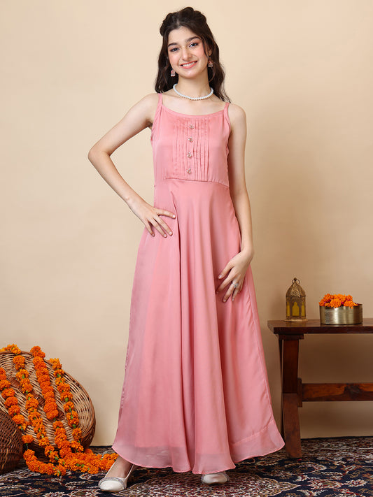 Girls Pleated A-Line Ethnic Dress