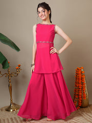 Girls Floral Embroidered Regular Kurta with Palazzos