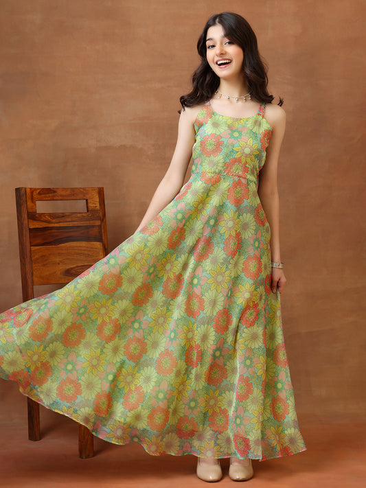 Printed Shoulder Straps A-Line Ethnic Dresses