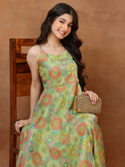 Printed Shoulder Straps A-Line Ethnic Dresses