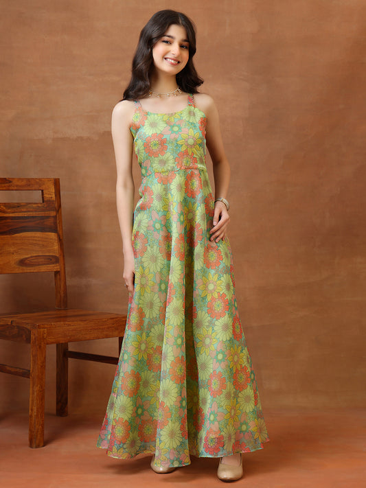 Printed Shoulder Straps A-Line Ethnic Dresses