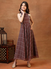 Girls Bandhani Printed Fit & Flare Midi Ethnic Dress