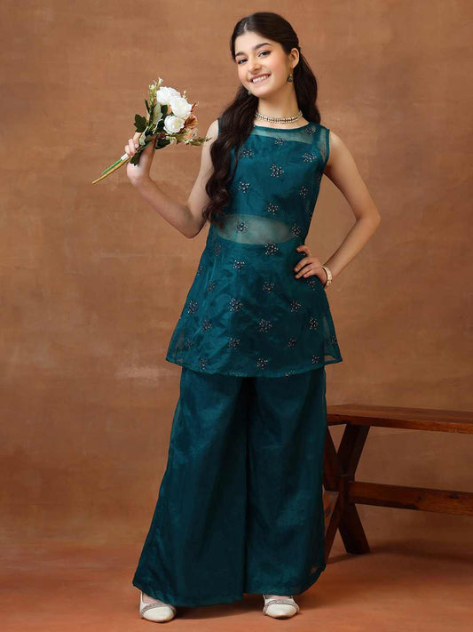 Girls Ethnic Motifs Regular Sequinned Kurta with Palazzos