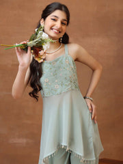 Girls Floral Embroidered Regular Beads and Stones Kurta with Palazzos