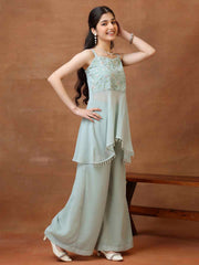 Girls Floral Embroidered Regular Beads and Stones Kurta with Palazzos