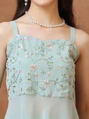Girls Floral Embroidered Regular Beads and Stones Kurta with Palazzos