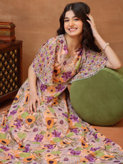 Printed V-Neck Fit and Flare Ethnic Dresses