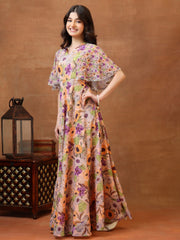 Printed V-Neck Fit and Flare Ethnic Dresses