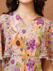 Printed V-Neck Fit and Flare Ethnic Dresses