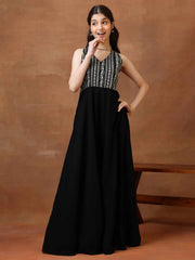 Embroidered V-Neck Fit and Flare Ethnic Dresses
