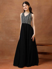 Embroidered V-Neck Fit and Flare Ethnic Dresses