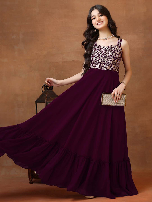 Girls Embellished Sweetheart Neck A-Line Maxi Dress