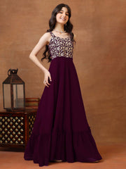Girls Embellished Sweetheart Neck A-Line Maxi Dress