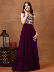 Girls Embellished Sweetheart Neck A-Line Maxi Dress