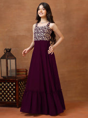 Girls Embellished Sweetheart Neck A-Line Maxi Dress