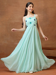 Girls Embroidered Shoulder Straps A-Line Ethnic Dresses